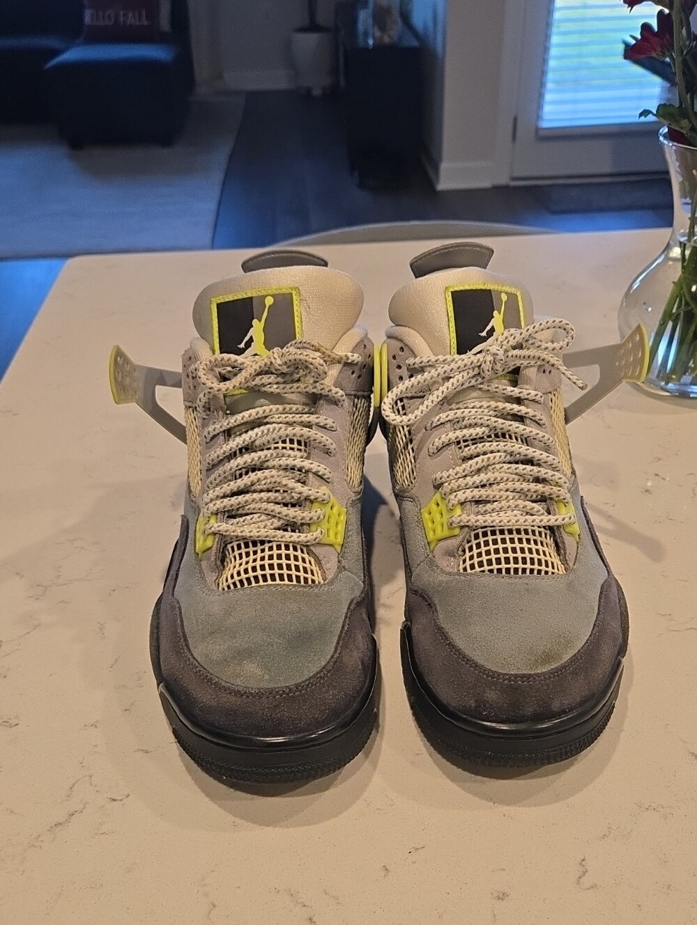 Jordan Men's Grey and Yellow Suede Lace-Up Sneakers